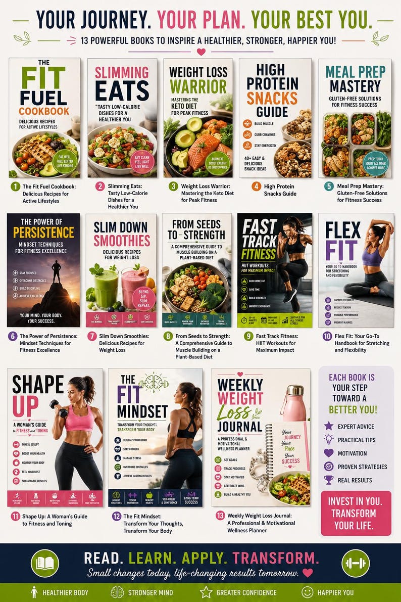 Fitness Bundle with MRR & PLR Ready To Resell, PLR Fitness Planners and Fitness Ebooks, Weight Loss Journal, High Protien Snacks Guide